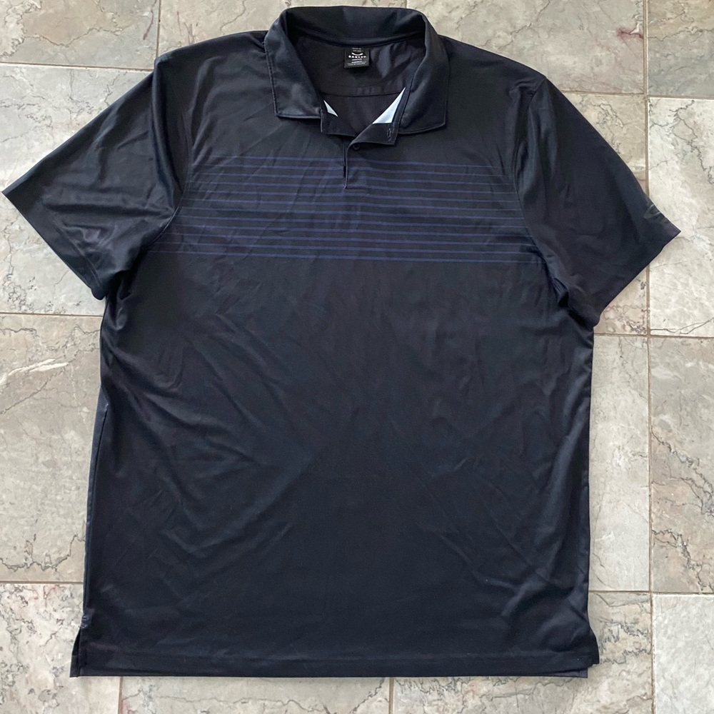 Oakley Men's Blue Black Striped Golf Polo Shirt Size XL Great Condition